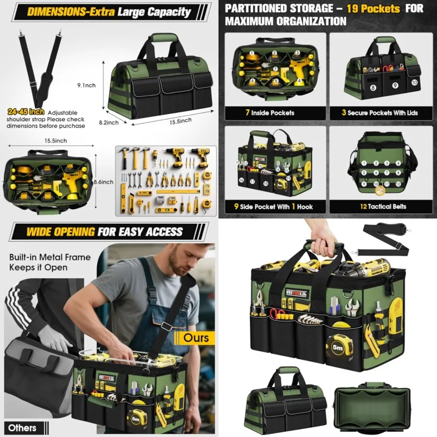 16-Inch Heavy Duty Tool Bag, 19-Pockets Tool Box Organizer, Portable Toolbag W/Soft Handle for Organized Storage, Mechanic Gift
16-Inch Heavy Duty Tool Bag, 19-Pockets Tool Box Organizer, Portable Toolbag W/Soft Handle for Organized Storage, Mechanic Gift
