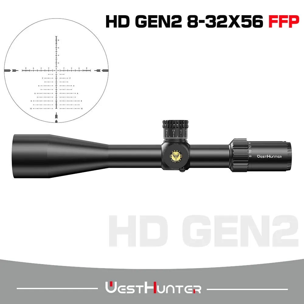 WestHunter HD GEN2 8-32X56 FFP Zero Stop Scope 34mm Tube First Focal Plane Hunting Riflescope Long Range Optical Sights
WestHunter HD GEN2 8-32X56 FFP Zero Stop Scope 34mm Tube First Focal Plane Hunting Riflescope Long Range Optical Sights