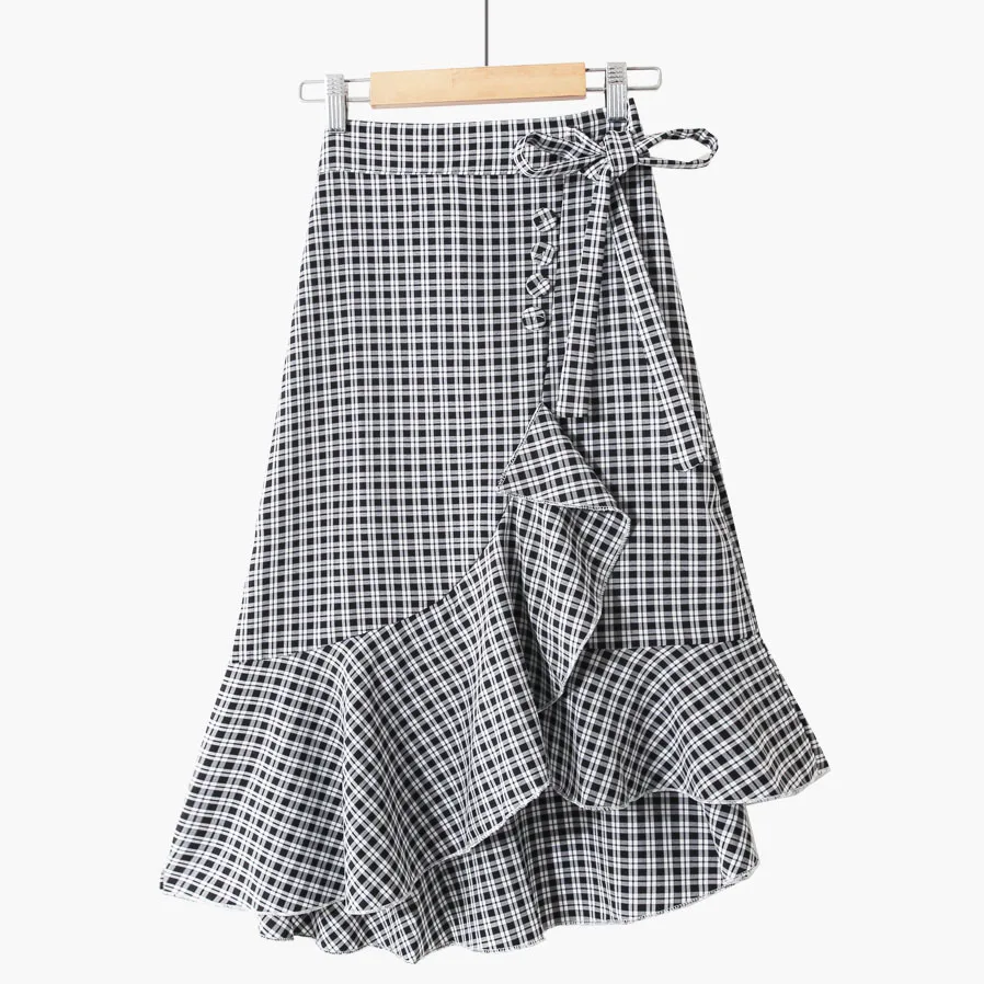 Spring/Summer New Korean Female Lace up Plaid High Waist Slim Ruffle Edge Irregular Mid length Skirt Fashion Women's Half Skirts
Spring/Summer New Korean Female Lace up Plaid High Waist Slim Ruffle Edge Irregular Mid length Skirt Fashion Women's Half Skirts