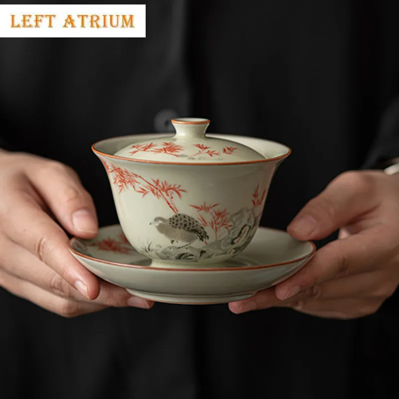 140 мл китайская ретро Ru Kiln керамическая чайная чашка Gaiwan из бамбукового листа, чайная чаша ручной работы, бытовая портативная чайная посуда для путешествий
140 мл китайская ретро Ru Kiln керамическая чайная чашка Gaiwan из бамбукового листа, чайная чаша ручной работы, бытовая портативная чайная посуда для путешествий