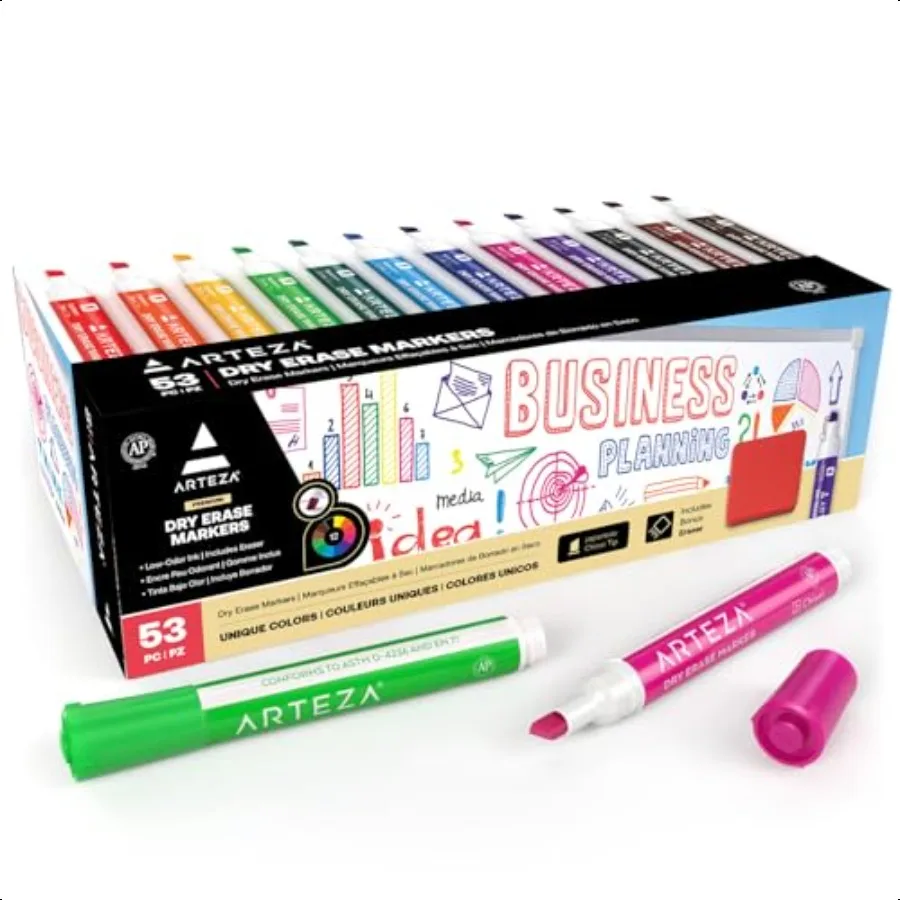 Dry Erase Markers Pack of 52 Chisel Tip 12 Assorted Colors with LowOdor Ink Whiteboard Pens
Dry Erase Markers Pack of 52 Chisel Tip 12 Assorted Colors with LowOdor Ink Whiteboard Pens