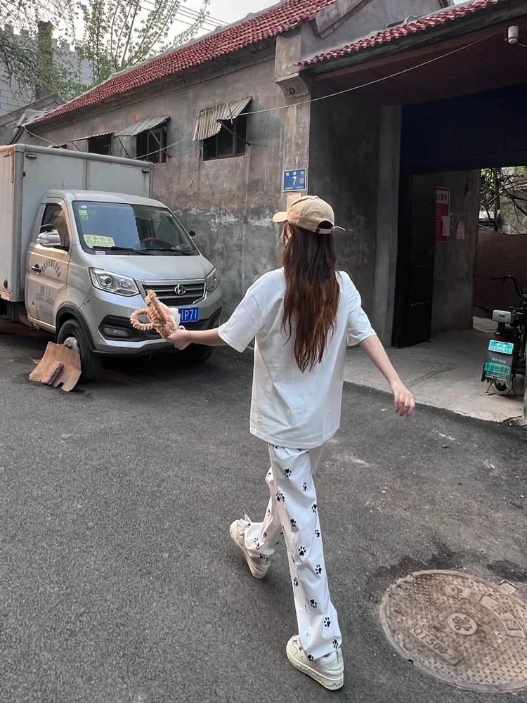 Cute Dog Paw Print White Loose Thin Summer Casual Wide Leg Pants Women's High Waist Long Trousers Korean Style Commute Fashion
Cute Dog Paw Print White Loose Thin Summer Casual Wide Leg Pants Women's High Waist Long Trousers Korean Style Commute Fashion