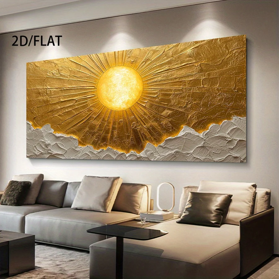2D Flat Contemporary Glowing Sun with Golden & Soft Textures Canvas Wall Art, Frameless Canvas Artwork for Living Room Decortion
2D Flat Contemporary Glowing Sun with Golden & Soft Textures Canvas Wall Art, Frameless Canvas Artwork for Living Room Decortion