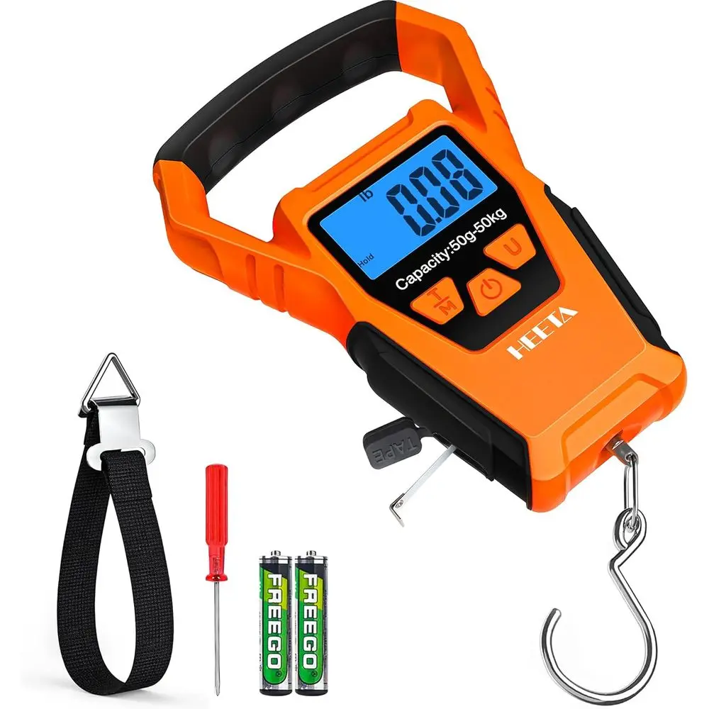 Portable Hanging Scale with Backlit LCD, 110lb/50kg Capacity, Suitable for Home and Outdoor Use, Includes Measuring Tape and 2 A
Portable Hanging Scale with Backlit LCD, 110lb/50kg Capacity, Suitable for Home and Outdoor Use, Includes Measuring Tape and 2 A