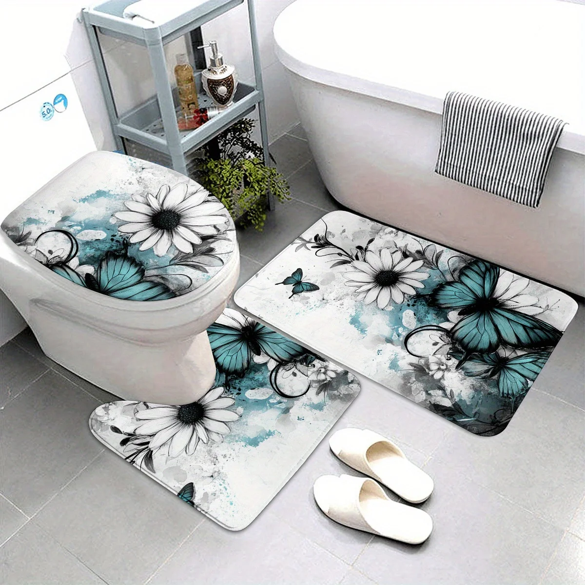 3-х предметный весенний принт ромашки и бабочки, U-образный коврик, нескользящий коврик, коврик для сиденья унитаза, подходит для украшения ванной комнаты
3-х предметный весенний принт ромашки и бабочки, U-образный коврик, нескользящий коврик, коврик для сиденья унитаза, подходит для украшения ванной комнаты