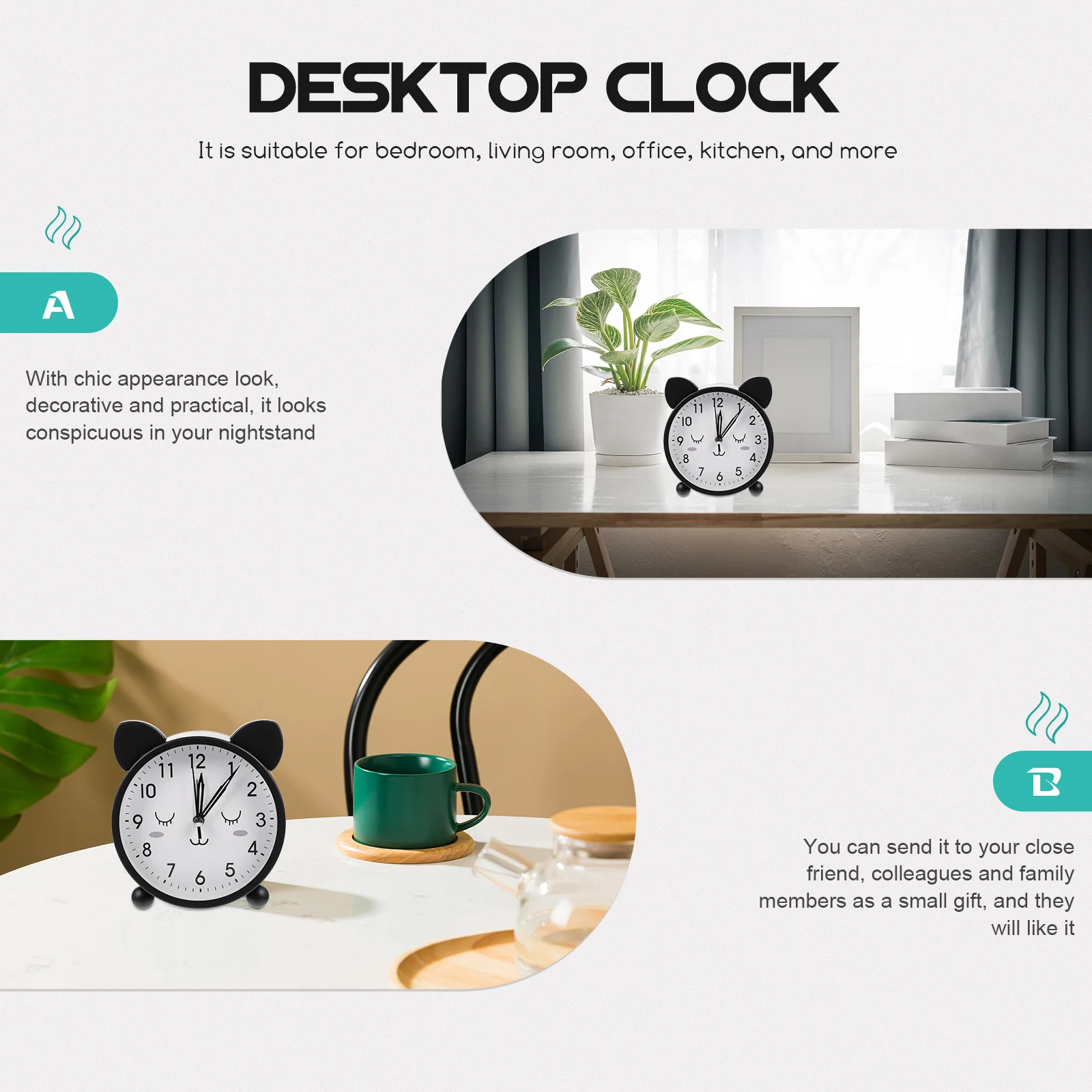 Cartoon Alarm Clock Silent Non-Ticking Lovely Ear Design Night Light Suitable Bedroom Office Desk Small Decorative Clock
Cartoon Alarm Clock Silent Non-Ticking Lovely Ear Design Night Light Suitable Bedroom Office Desk Small Decorative Clock
