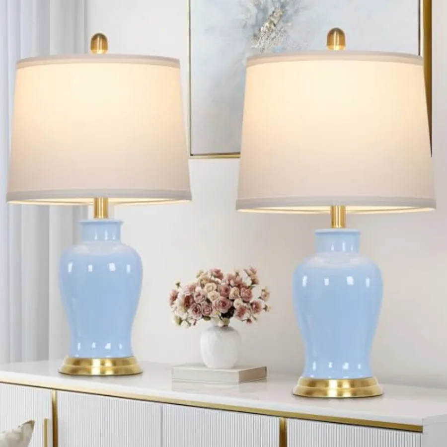 23" Modern Ceramic Table Lamps Set of 2, Coastal Ceramic Lamps for Living Room, Classic Bedside Lamp with Ginger Jar Design, El
23" Modern Ceramic Table Lamps Set of 2, Coastal Ceramic Lamps for Living Room, Classic Bedside Lamp with Ginger Jar Design, El