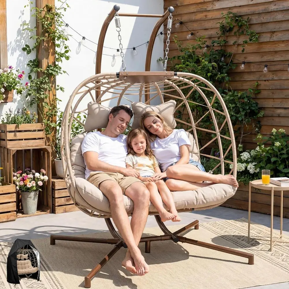 2-Person Patio Egg Chair Swing Set with Stand and Cover, XL Outdoor Hanging Hammock Loveseat, Plush Wicker Rattan Chair for Balc
2-Person Patio Egg Chair Swing Set with Stand and Cover, XL Outdoor Hanging Hammock Loveseat, Plush Wicker Rattan Chair for Balc