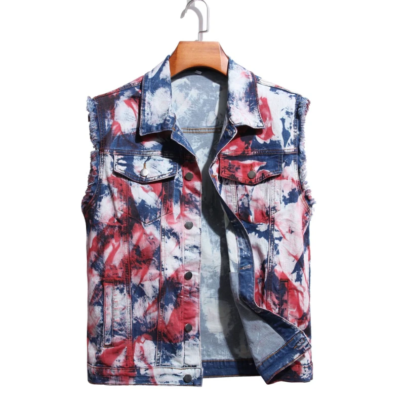 Spring 2023 New Men's Sleeveless Denim Jacket Fashion Tie Dyed Paint Spotted Hole Street Wear Men's Denim Vest Jacket
Spring 2023 New Men's Sleeveless Denim Jacket Fashion Tie Dyed Paint Spotted Hole Street Wear Men's Denim Vest Jacket
