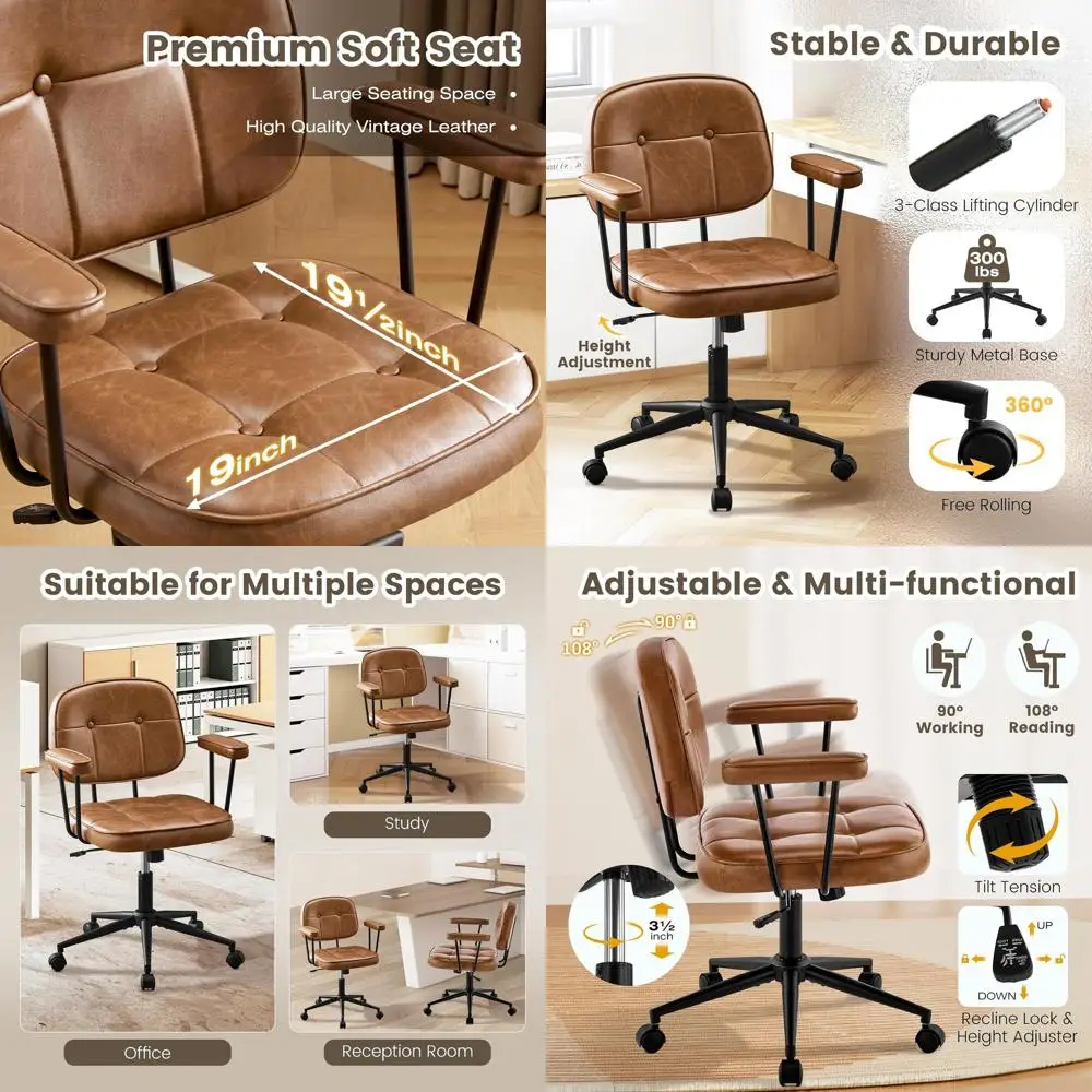 Padded Swivel Office Chair with Adjustable Height, Leather, Lumbar Support, and Wheels for Small Spaces, Brown
Padded Swivel Office Chair with Adjustable Height, Leather, Lumbar Support, and Wheels for Small Spaces, Brown