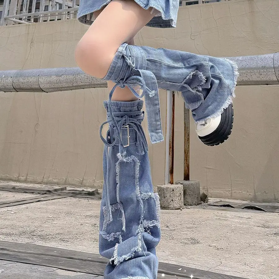 Vintage Subculture Girly Blue Washed Denim Sweet Edgy Y2K Lace-Up Flared Leg Warmers Streetwear Design Leg Warmers Trend New
Vintage Subculture Girly Blue Washed Denim Sweet Edgy Y2K Lace-Up Flared Leg Warmers Streetwear Design Leg Warmers Trend New
