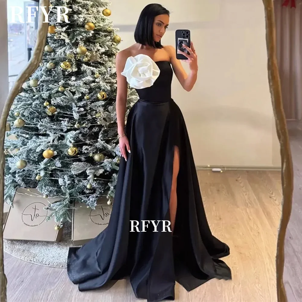 RFYR A Line Prom Dresses 3D Flowers Satin Party Dress High Slit Evening Dress Celebrity Gala Dress for Arabic Women Customized
RFYR A Line Prom Dresses 3D Flowers Satin Party Dress High Slit Evening Dress Celebrity Gala Dress for Arabic Women Customized