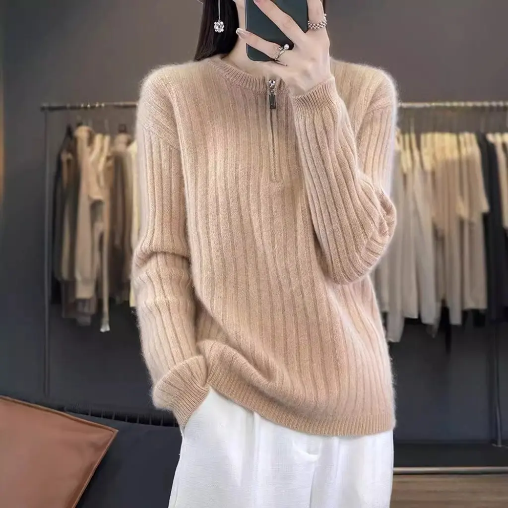 Women's Thickened Knitted Wool Sweater round Neck Zipper Style for Autumn Winter Soft Waxy Pullover Bottoming Top
Women's Thickened Knitted Wool Sweater round Neck Zipper Style for Autumn Winter Soft Waxy Pullover Bottoming Top