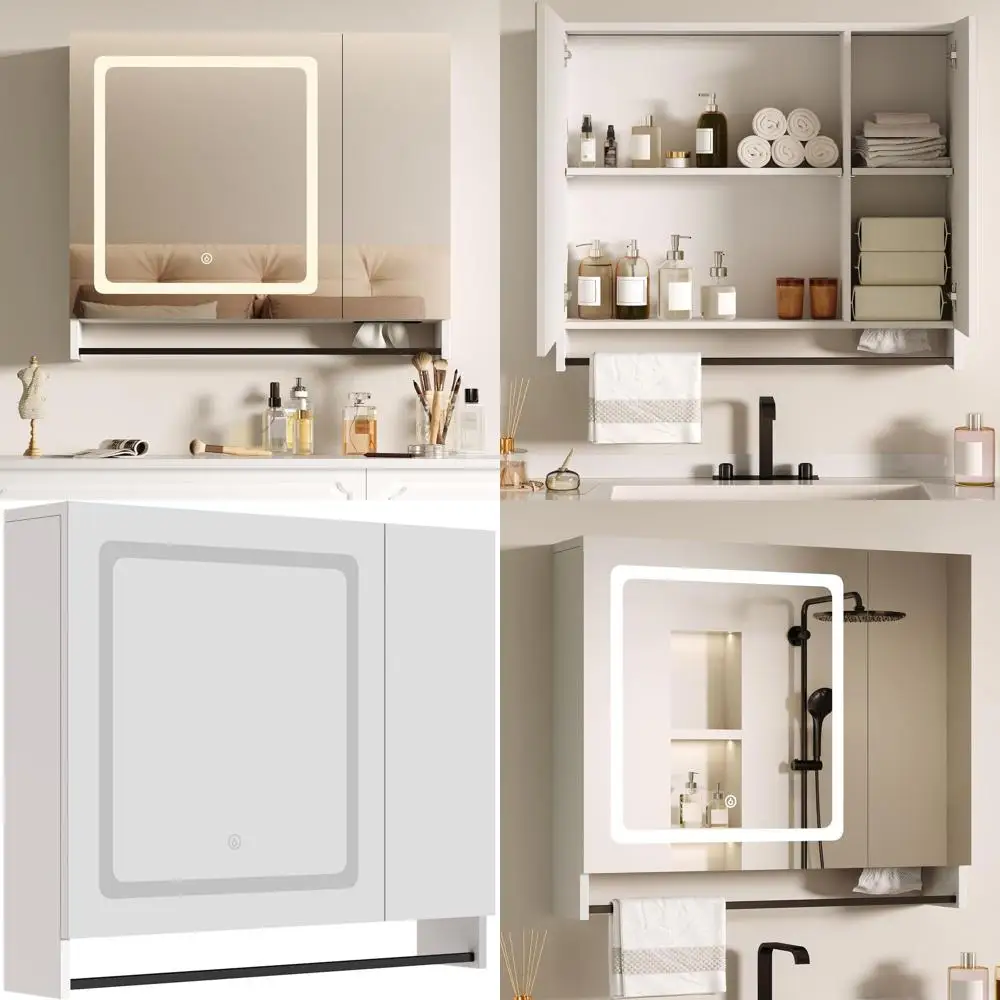 Lighted Bathroom Medicine Cabinet with Mirror, Wall-Mounted Bathroom Wall Cabinet with Mirror Doors, LED Lights, Adjustable Shel
Lighted Bathroom Medicine Cabinet with Mirror, Wall-Mounted Bathroom Wall Cabinet with Mirror Doors, LED Lights, Adjustable Shel
