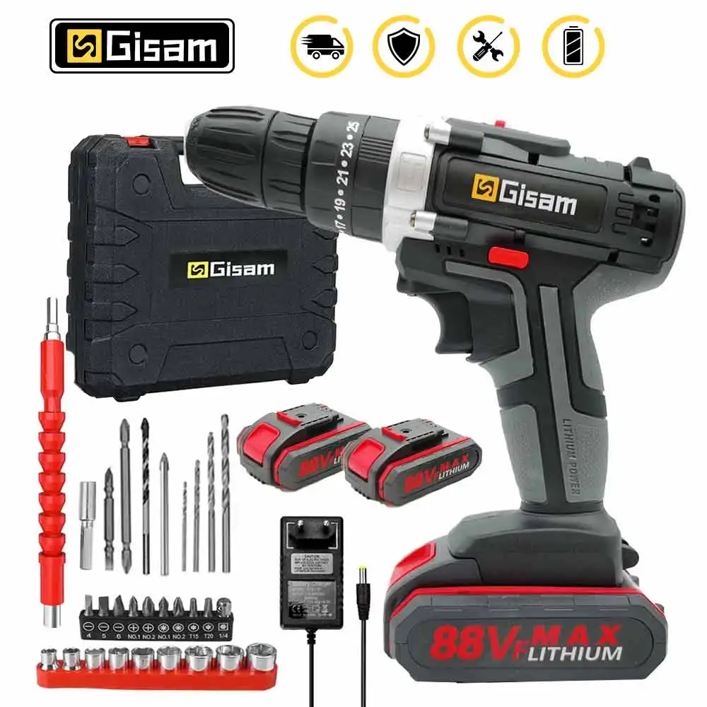Gisam 88VF Electric Impact Drill Cordless Electric Screwdriver Drill Rechargeable Lithium Battery 2 Speeds Household Power Tools
Gisam 88VF Electric Impact Drill Cordless Electric Screwdriver Drill Rechargeable Lithium Battery 2 Speeds Household Power Tools