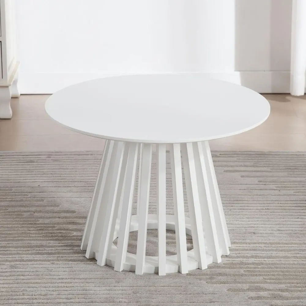 Round Coffee Table with Distinctive Geometric Base, Modern White Accent Table for Living Room, Office, Lounge
Round Coffee Table with Distinctive Geometric Base, Modern White Accent Table for Living Room, Office, Lounge