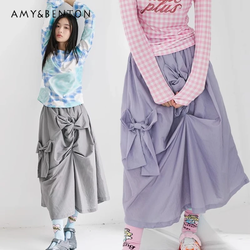 Japanese Summer Women's Clothing Bow Solid Color Pleated Simple Skirt Casual Versatile Thin Sweet Cool Half-length Skirts Female
Japanese Summer Women's Clothing Bow Solid Color Pleated Simple Skirt Casual Versatile Thin Sweet Cool Half-length Skirts Female