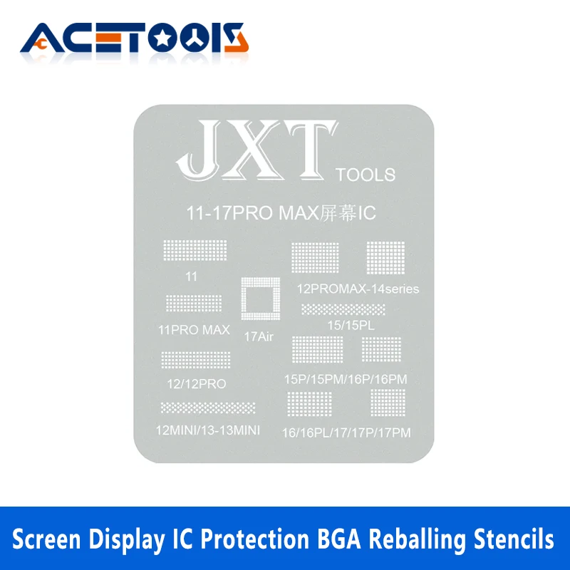 JTX Universal LCD Screen Display IC Protection BGA Reballing Stencils for iPhone 11-17Pro Max Series Flex Screen Chip Steel Net
JTX Universal LCD Screen Display IC Protection BGA Reballing Stencils for iPhone 11-17Pro Max Series Flex Screen Chip Steel Net