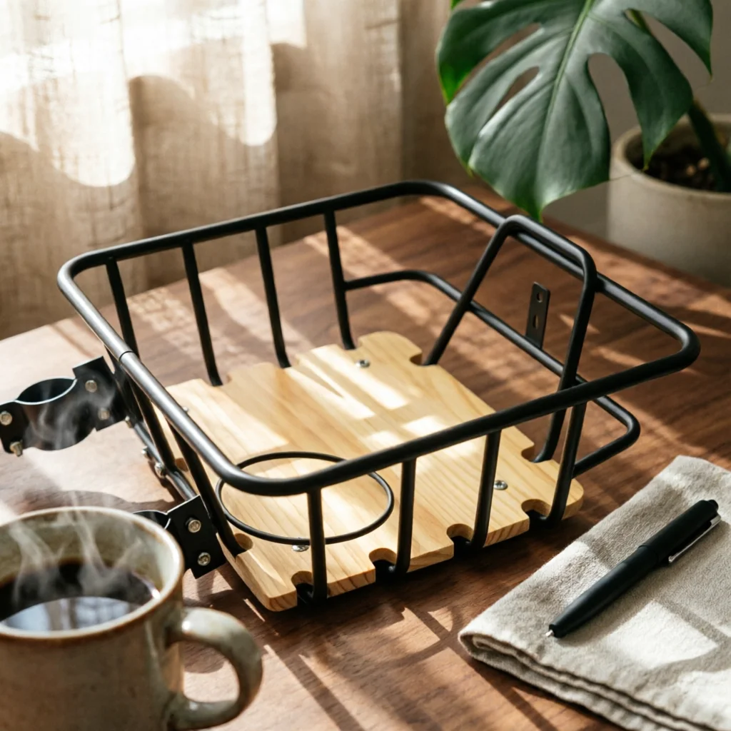Metal Bike Basket Thickened Steel Tube Wood Base Basket Vehicle Accessory Cup Holder Heavy Duty for Cycling, Commuting
Metal Bike Basket Thickened Steel Tube Wood Base Basket Vehicle Accessory Cup Holder Heavy Duty for Cycling, Commuting