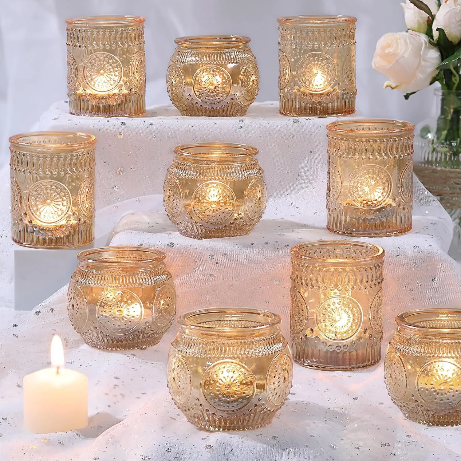 12Pcs Gold Votive Candle Holders Set With Glass Cups For Table Centerpiece Wedding Party Decoration
12Pcs Gold Votive Candle Holders Set With Glass Cups For Table Centerpiece Wedding Party Decoration