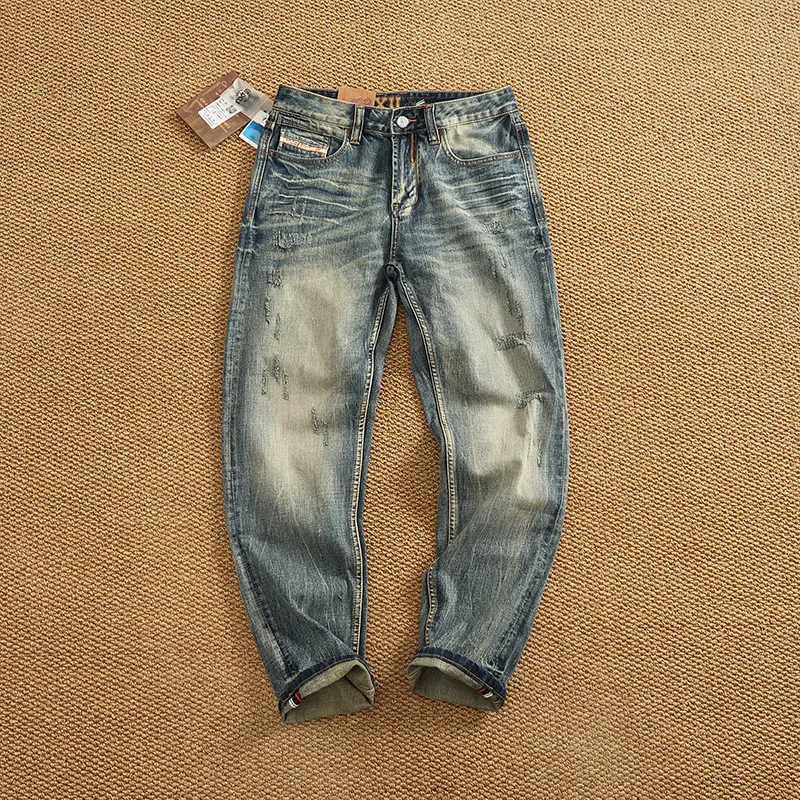 Autumn New American Retro Heavyweight Ripped Denim Men's Fashion 100% Cotton Washed Old Straight Tapered Casual Jeans Men Pants
Autumn New American Retro Heavyweight Ripped Denim Men's Fashion 100% Cotton Washed Old Straight Tapered Casual Jeans Men Pants