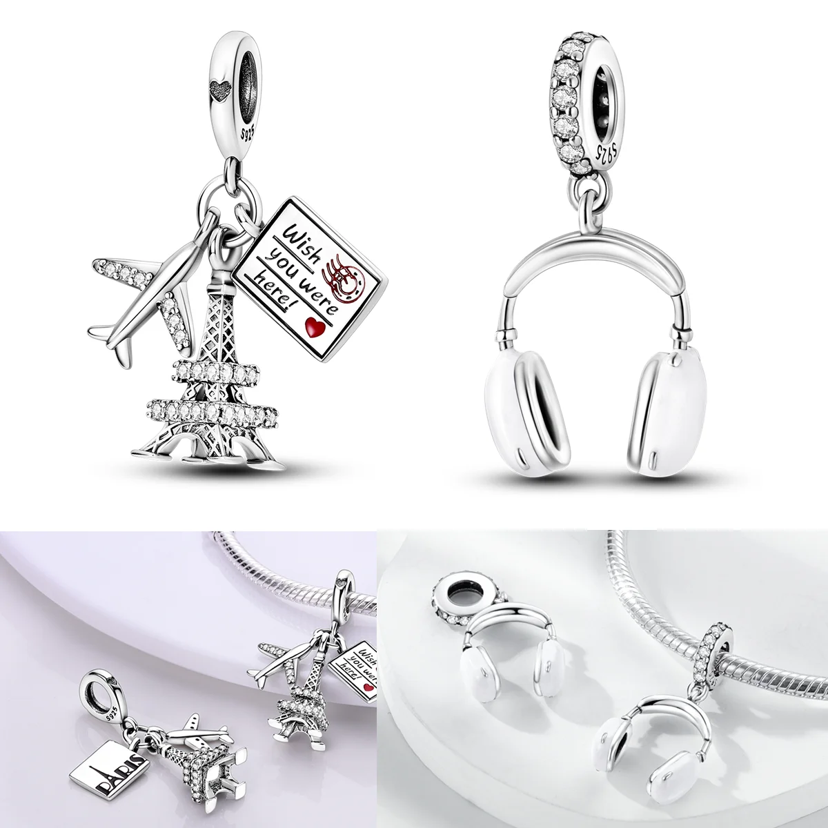 925 Sterling Silver Apple Earphones Charms Bead CZ Zircon Journey to Paris Dangle Fit Original Bracelet DIY Women Jewelry
925 Sterling Silver Apple Earphones Charms Bead CZ Zircon Journey to Paris Dangle Fit Original Bracelet DIY Women Jewelry