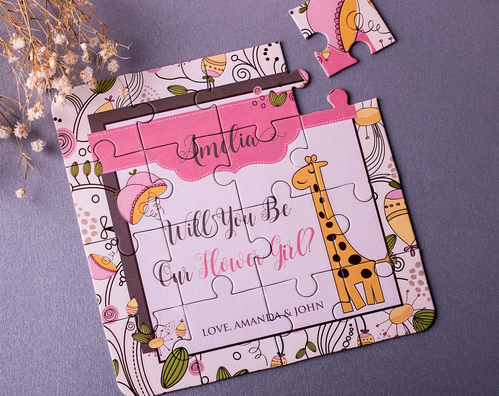 16x16 см будет ты моя девочка-цветочница Приглашение-пазл с жирафом, персонализированный подарок-пазл на свадьбу, 15 шт. веселой активности
16x16 см будет ты моя девочка-цветочница Приглашение-пазл с жирафом, персонализированный подарок-пазл на свадьбу, 15 шт. веселой активности