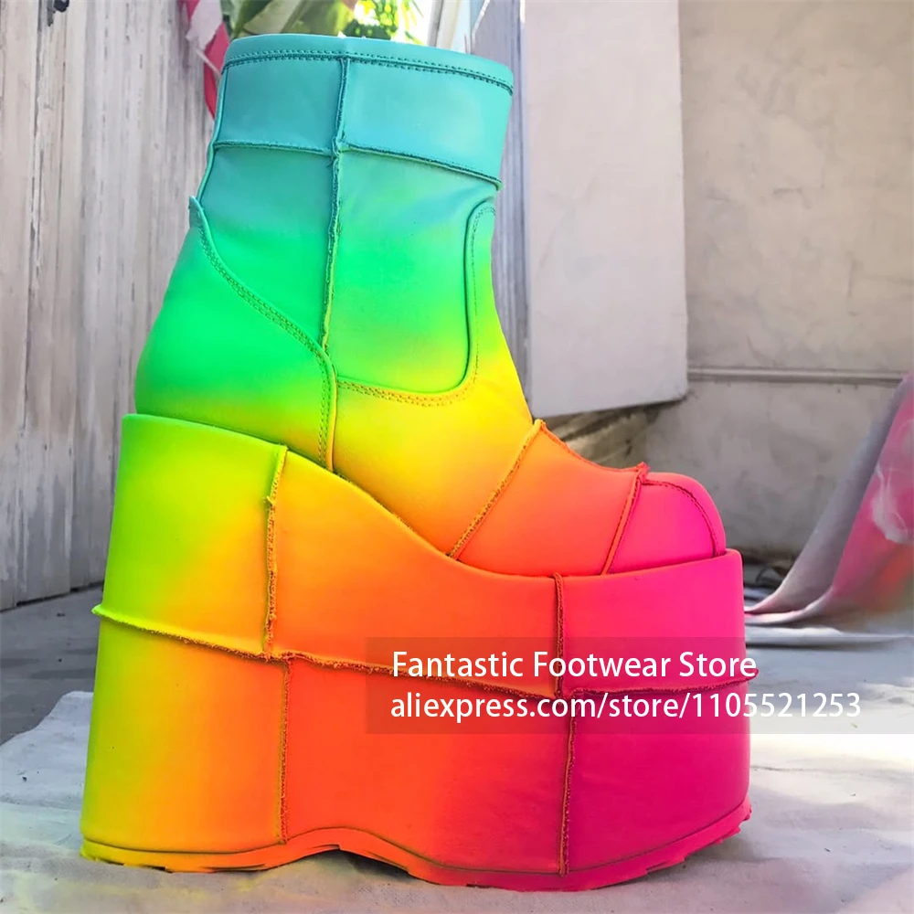 Triple Layer Wedge Platform Ankle Boots Neon Rainbow Gradient Novelty Boots Side Zipper Women's Gothic Punk Style Cosplay Shoes
Triple Layer Wedge Platform Ankle Boots Neon Rainbow Gradient Novelty Boots Side Zipper Women's Gothic Punk Style Cosplay Shoes
