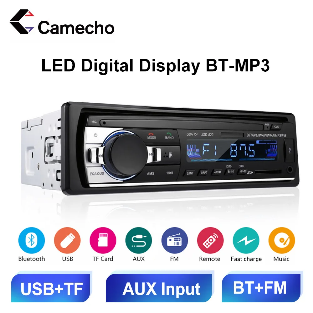Camecho Autoradio Car Radio Stereo FM Aux Input Receiver SD USB JSD-520 12V In-dash 1 Din Car Radio MP3 Multimedia Player
Camecho Autoradio Car Radio Stereo FM Aux Input Receiver SD USB JSD-520 12V In-dash 1 Din Car Radio MP3 Multimedia Player