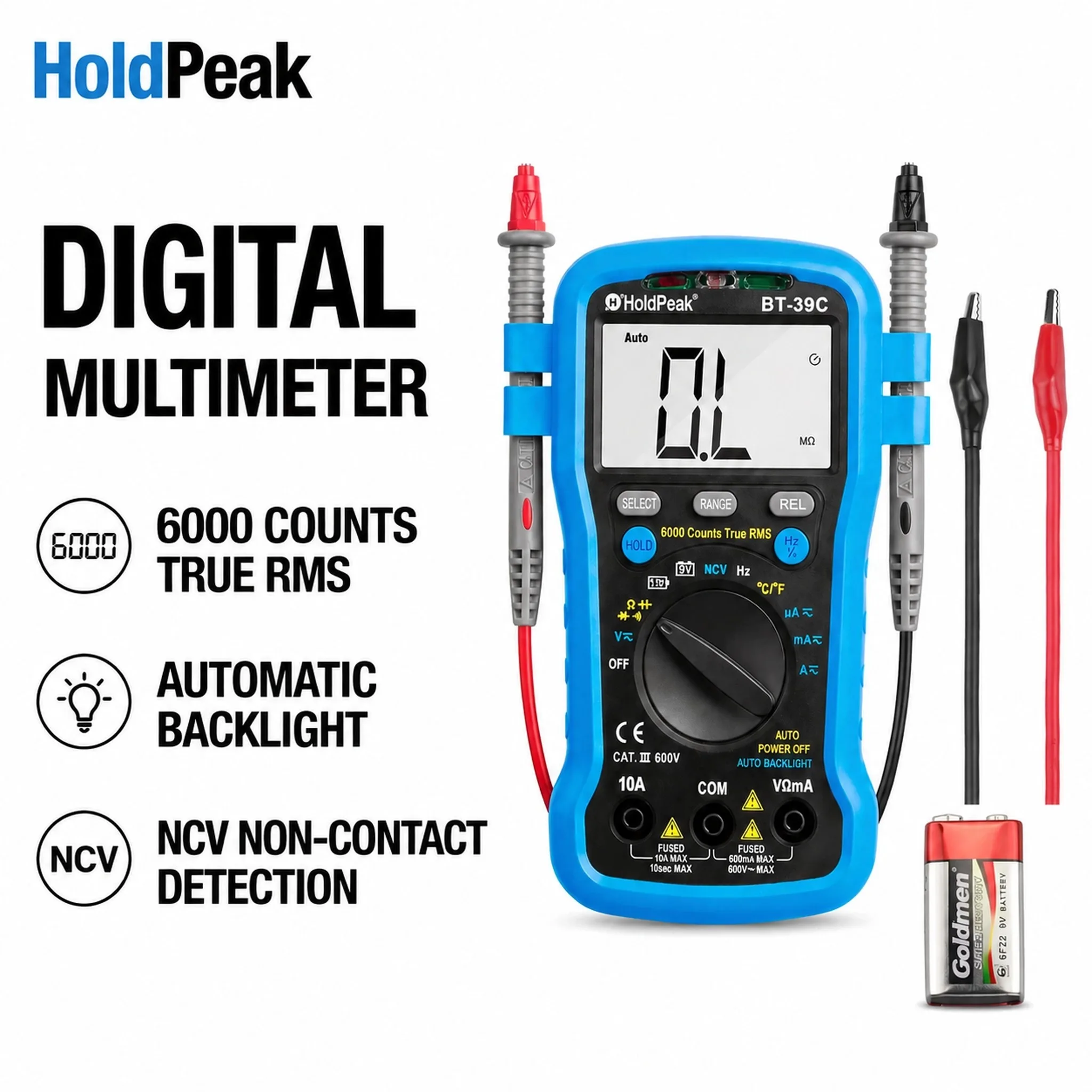 4000 Counts Multimeter, NCV Tester Auto Backlight, AC/DC V/A Resistance Capacitance Frequency, Portable Case
4000 Counts Multimeter, NCV Tester Auto Backlight, AC/DC V/A Resistance Capacitance Frequency, Portable Case