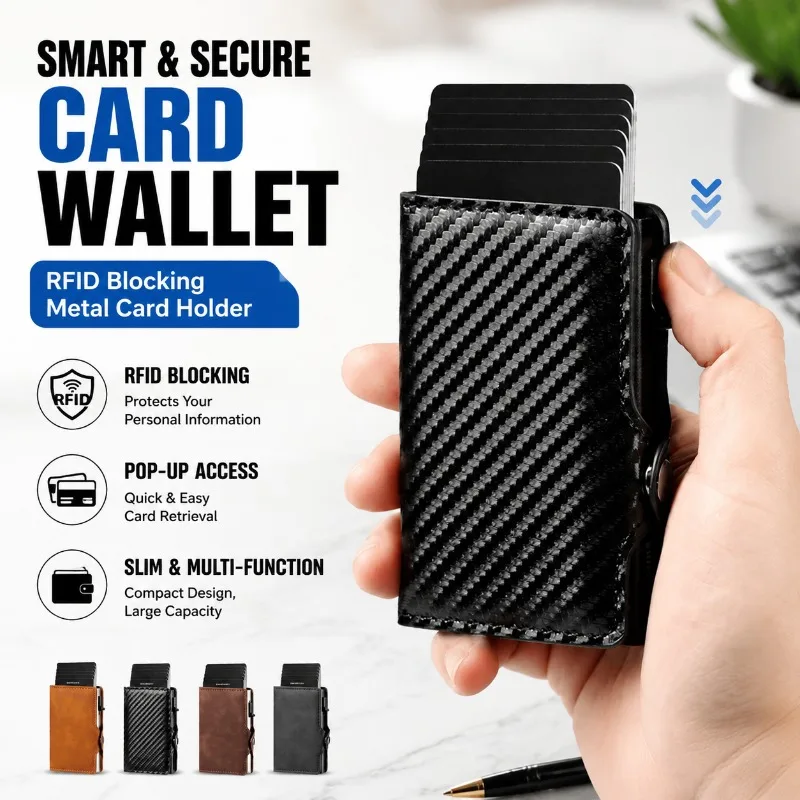RFID Blocking Metal Aluminum Card Holder with Pop-Up Feature, Multi-Function Business Wallet for Men Women
RFID Blocking Metal Aluminum Card Holder with Pop-Up Feature, Multi-Function Business Wallet for Men Women