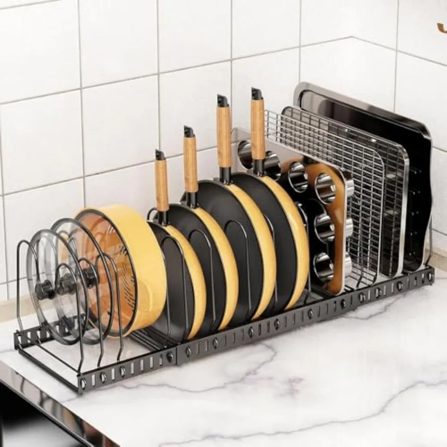 Pot and Pan Organizer Rack for Cabinet, 3 Expandable Pot Lid Organizer Holder with 12 Adjustable Compartment for Kitchen Cuttin
Pot and Pan Organizer Rack for Cabinet, 3 Expandable Pot Lid Organizer Holder with 12 Adjustable Compartment for Kitchen Cuttin