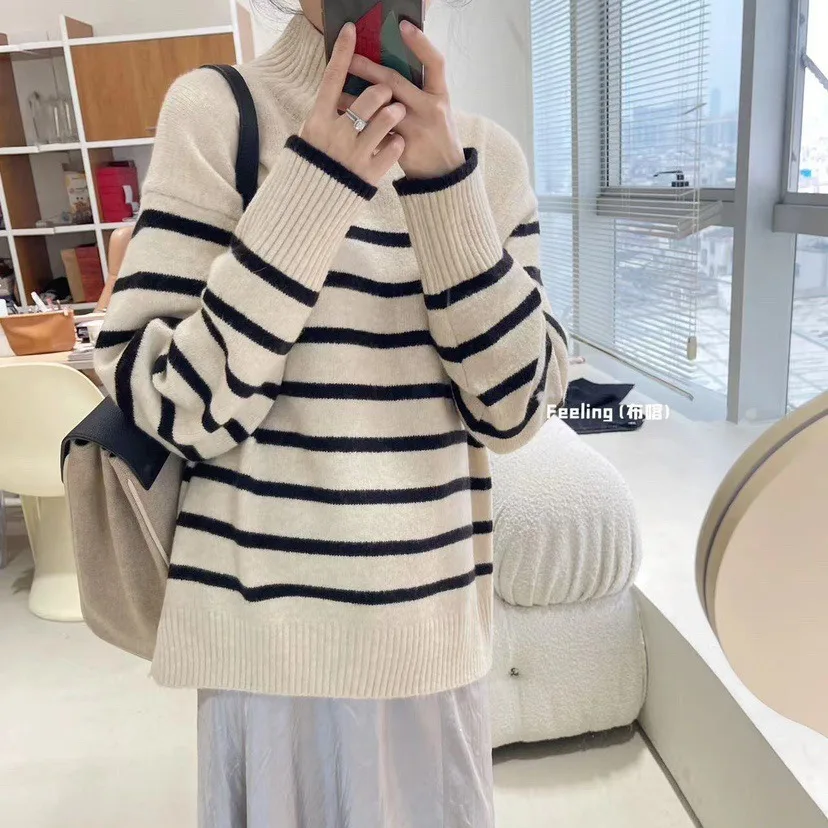 Women Thick Sweaters Pullovers Striped Turtleneck Casual Straight Jumpers Full Sleeve Vintage Elegant Sweater Autumn Winter
Women Thick Sweaters Pullovers Striped Turtleneck Casual Straight Jumpers Full Sleeve Vintage Elegant Sweater Autumn Winter