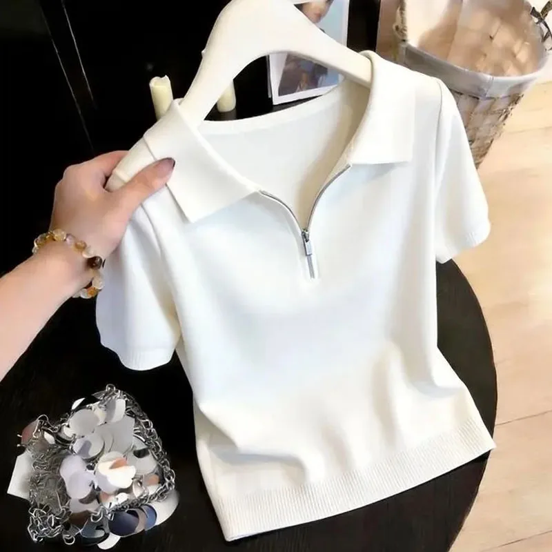 Summer Knitted Sweater Women Pullovers New Turn Down Collar Knit Sweater Pullover Women Tops Fashion Short Sleeve Sweaters Q3778
Summer Knitted Sweater Women Pullovers New Turn Down Collar Knit Sweater Pullover Women Tops Fashion Short Sleeve Sweaters Q3778
