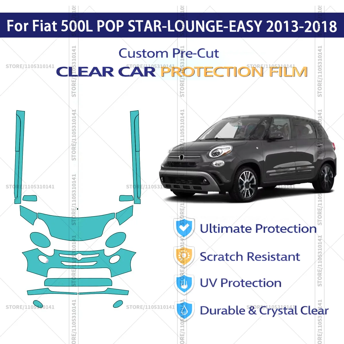 Для Fiat 500L POP STAR-LOUNGE-EASY 2013-2018: Предварительно вырезанная прозрачная защитная пленка PPF для автомобиля
Для Fiat 500L POP STAR-LOUNGE-EASY 2013-2018: Предварительно вырезанная прозрачная защитная пленка PPF для автомобиля
