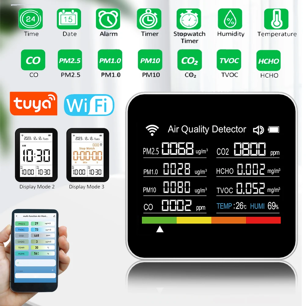 1PCS 14 In 1Air Quality Monitor WiFi APP Control Air Quality Tester CO2 CO TVOC HCHO PM2.5 PM1.0 PM10 T Temperature Meter
1PCS 14 In 1Air Quality Monitor WiFi APP Control Air Quality Tester CO2 CO TVOC HCHO PM2.5 PM1.0 PM10 T Temperature Meter