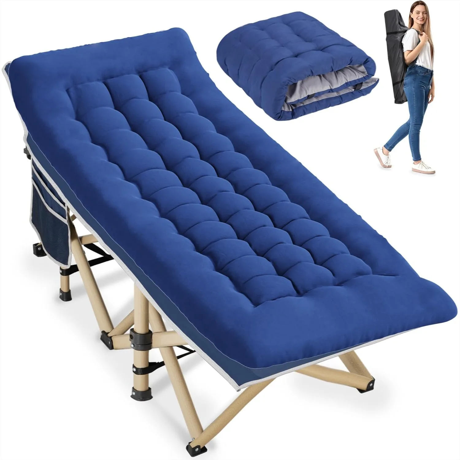 Folding Camping Cot for Sleeping, Heavy Duty Portable Cot Bed 600LBS Capacity, Extra Wide with Side Pocket for Outdoor, Office
Folding Camping Cot for Sleeping, Heavy Duty Portable Cot Bed 600LBS Capacity, Extra Wide with Side Pocket for Outdoor, Office