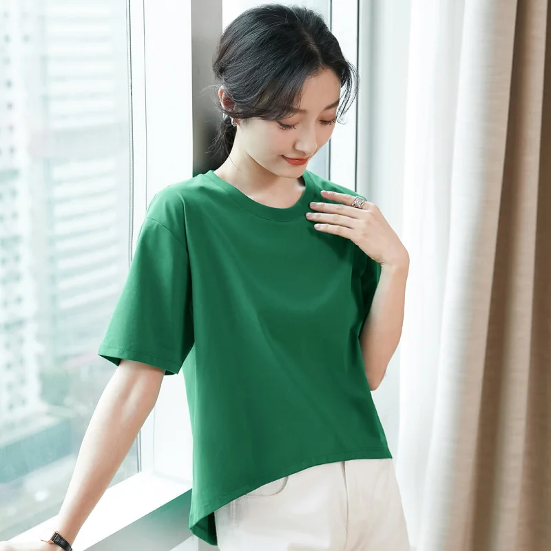 New Women Loose Short T-shirt Summer Fashion Irregular Hem O-Neck Short Sleeve Tees Tops Casual Simplicity Basic Green T-shirt
New Women Loose Short T-shirt Summer Fashion Irregular Hem O-Neck Short Sleeve Tees Tops Casual Simplicity Basic Green T-shirt