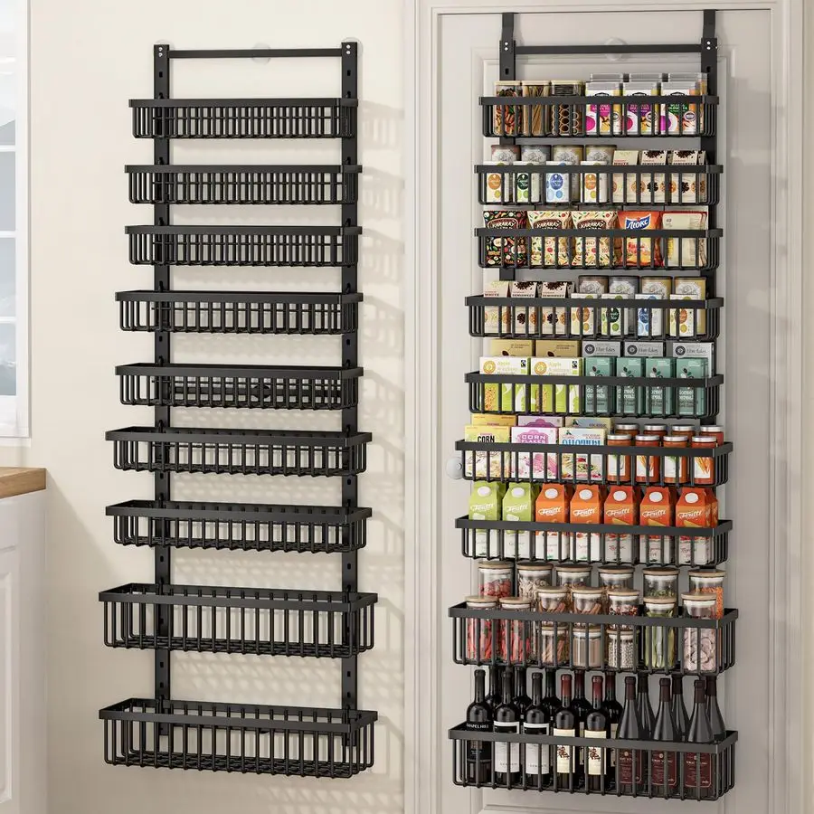 Tier Over The Door Pantry Organizer, 2 in 1 Wall Mount or Hanging Spice Rack with Adjustable Basket, Seasoning Organizer and Sto
Tier Over The Door Pantry Organizer, 2 in 1 Wall Mount or Hanging Spice Rack with Adjustable Basket, Seasoning Organizer and Sto