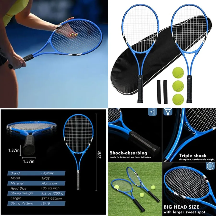 Tennis Rackets 2 Players Recreational for Beginners, Pre-Strung 27 Inch Light Adult Racquet Set for Women Men with Tennis Balls
Tennis Rackets 2 Players Recreational for Beginners, Pre-Strung 27 Inch Light Adult Racquet Set for Women Men with Tennis Balls