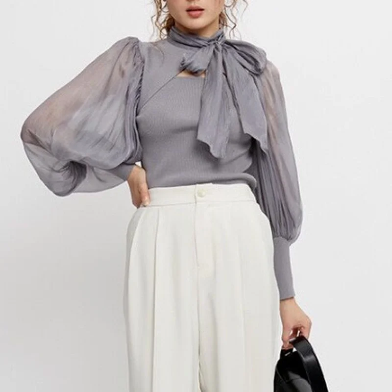 2022 Autumn Winter Women Pullovers Japanese Jumpers Bowknot Lace Up Sexy Hollow Lantern Sleeve patchwork Knit Sweater
2022 Autumn Winter Women Pullovers Japanese Jumpers Bowknot Lace Up Sexy Hollow Lantern Sleeve patchwork Knit Sweater