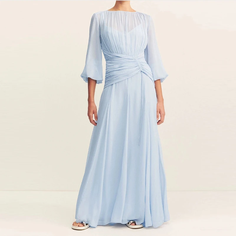 Blue Elegant O Neck Lantern Sleeve Chiffon Dress Casual High Waist Pleated Tea Break Dress New Spring Summer French Gentle Dress
Blue Elegant O Neck Lantern Sleeve Chiffon Dress Casual High Waist Pleated Tea Break Dress New Spring Summer French Gentle Dress