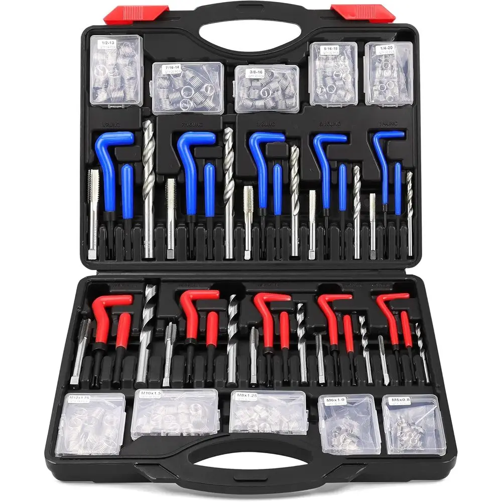 Metric SAE Helicoil Thread Repair Kit: 320-Piece Rethreading Insert Drill Bits for Automotive Engine, Motor, and Spark Plug Repa
Metric SAE Helicoil Thread Repair Kit: 320-Piece Rethreading Insert Drill Bits for Automotive Engine, Motor, and Spark Plug Repa
