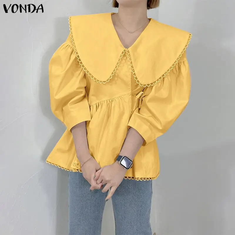 VONDA Autumn Fashion Women Peter Pan Collar Blouse 3/4 Sleeve Bandage Solid Shirts 2025 Tunic Tops Casual Loose Korean Blusas
VONDA Autumn Fashion Women Peter Pan Collar Blouse 3/4 Sleeve Bandage Solid Shirts 2025 Tunic Tops Casual Loose Korean Blusas