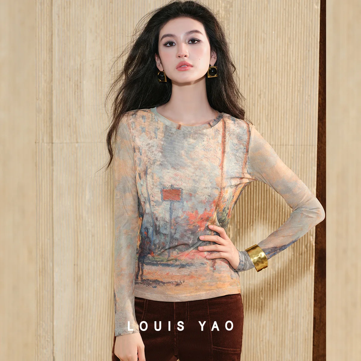Elegant Print Long-sleeve T-shirt Slightly Stretchy Oil Painting Style Round Neck Women's T-shirts Tops for Women Fall 2025
Elegant Print Long-sleeve T-shirt Slightly Stretchy Oil Painting Style Round Neck Women's T-shirts Tops for Women Fall 2025
