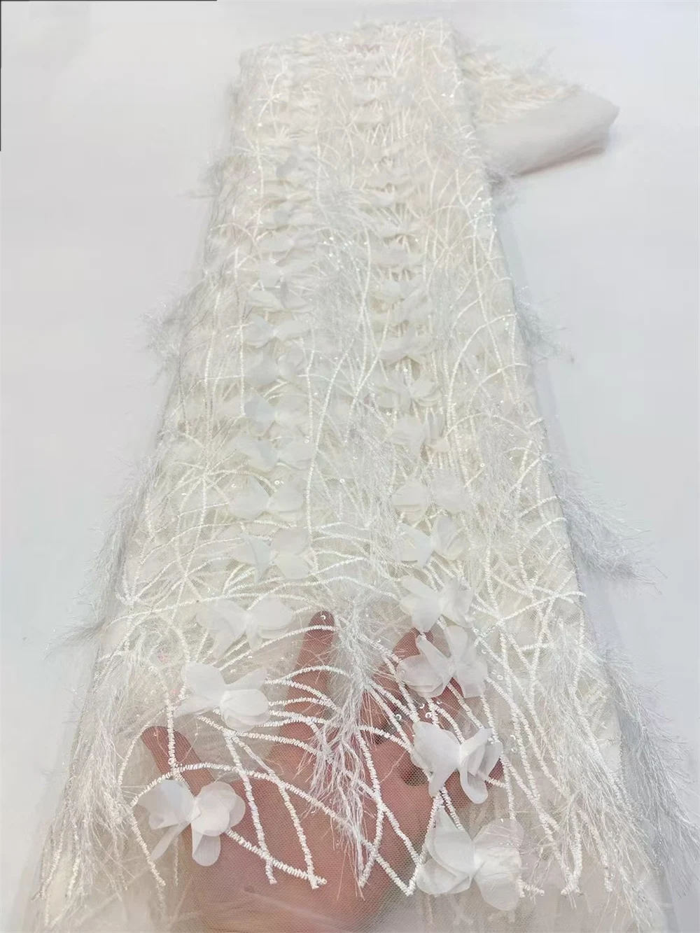 White African 3D Flower Beaded Fabric, Sequins Embroidery, French Tulle, Mesh Lace Fabric for Wedding, Luxury Fashion,5 Yards
White African 3D Flower Beaded Fabric, Sequins Embroidery, French Tulle, Mesh Lace Fabric for Wedding, Luxury Fashion,5 Yards