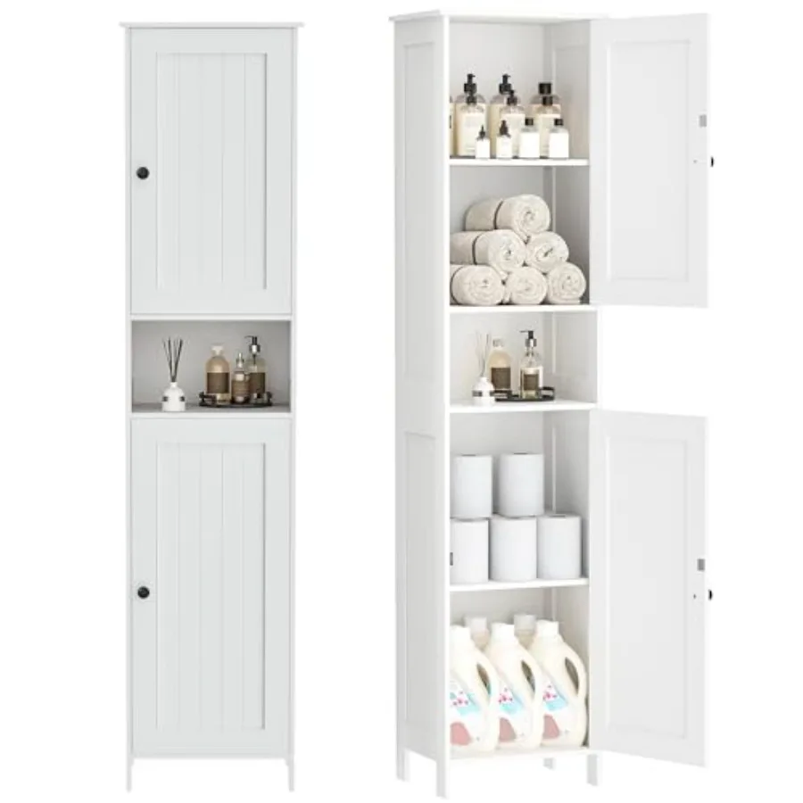Tall bathroom storage cabinet with 2 doors MDF material white color adjustable shelves and anti-tip design for safety and space
Tall bathroom storage cabinet with 2 doors MDF material white color adjustable shelves and anti-tip design for safety and space