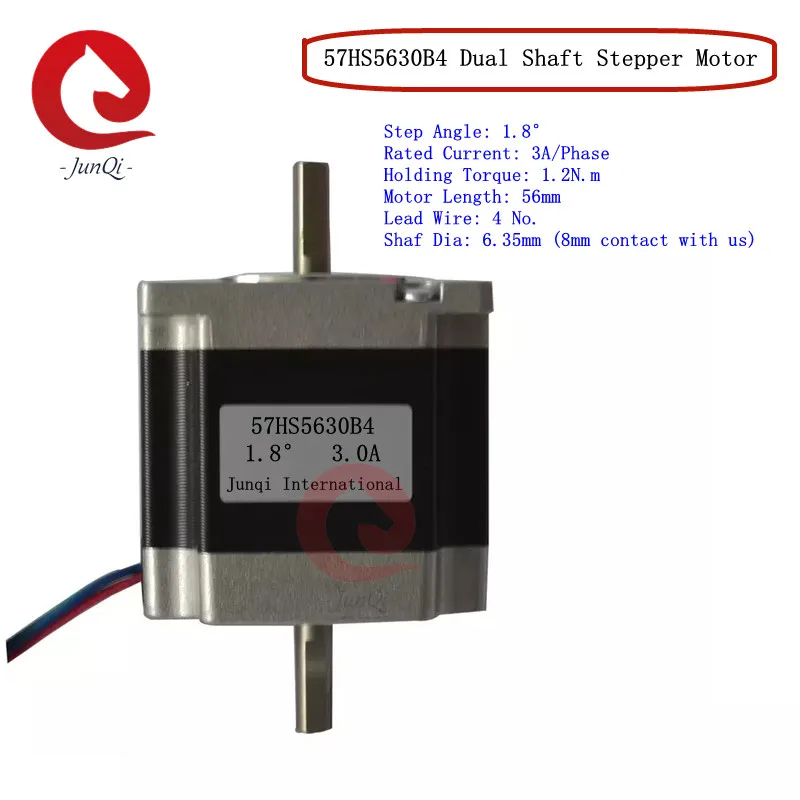JUNQI Nema23 Dual Shaft CNC Stepper Motor 57HS5630B4 Dia8mm 3A 1.2N.m Daul Shaft Stepping Motor 180Oz-in f
JUNQI Nema23 Dual Shaft CNC Stepper Motor 57HS5630B4 Dia8mm 3A 1.2N.m Daul Shaft Stepping Motor 180Oz-in f