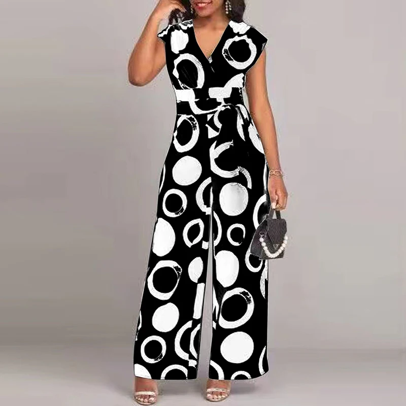 Casual Pattern Printed Short Sleeved Playsuit Fashion Street Wide Leg Jumpsuits Ladies Elegant V-neck Tie Up High Waist Romper
Casual Pattern Printed Short Sleeved Playsuit Fashion Street Wide Leg Jumpsuits Ladies Elegant V-neck Tie Up High Waist Romper