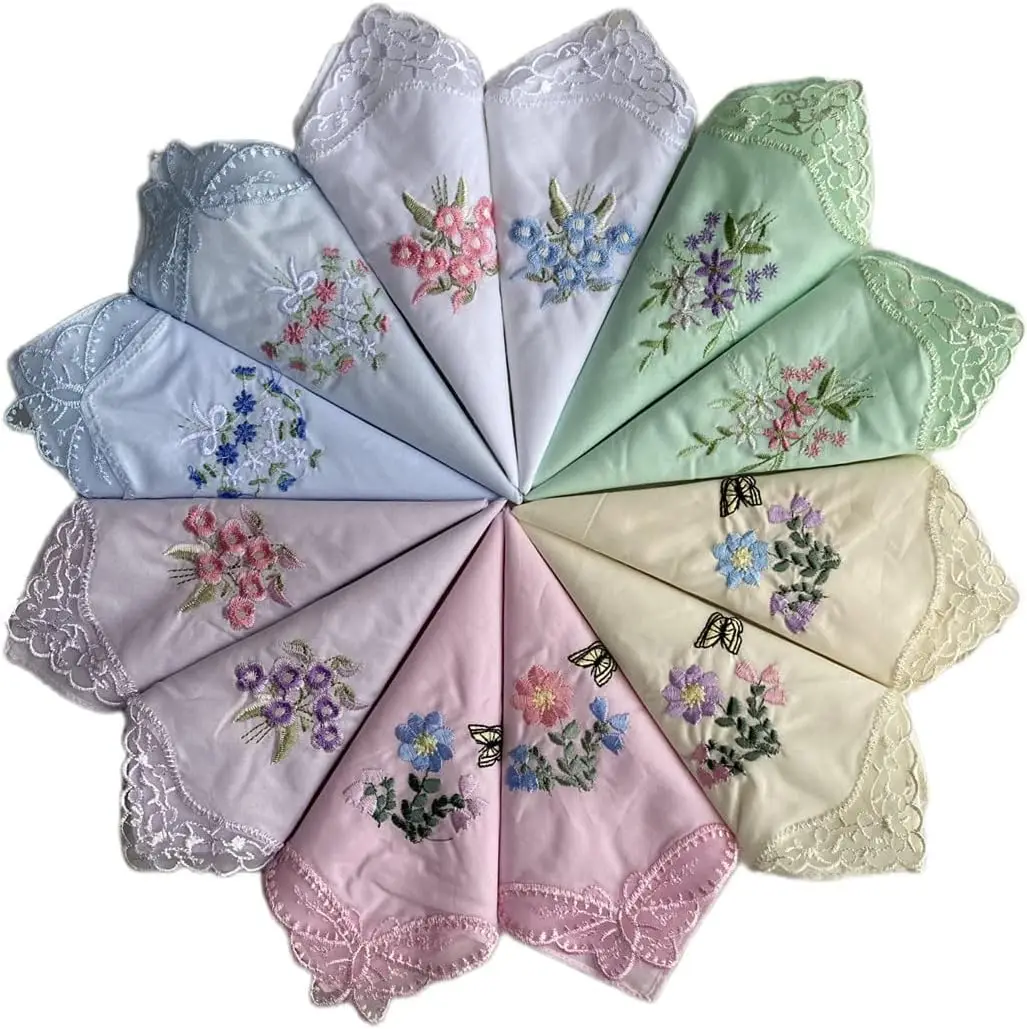 Vintage Floral Wedding Party Cotton Handkerchiefs, Embroidered with Lace, 12PCS
Vintage Floral Wedding Party Cotton Handkerchiefs, Embroidered with Lace, 12PCS